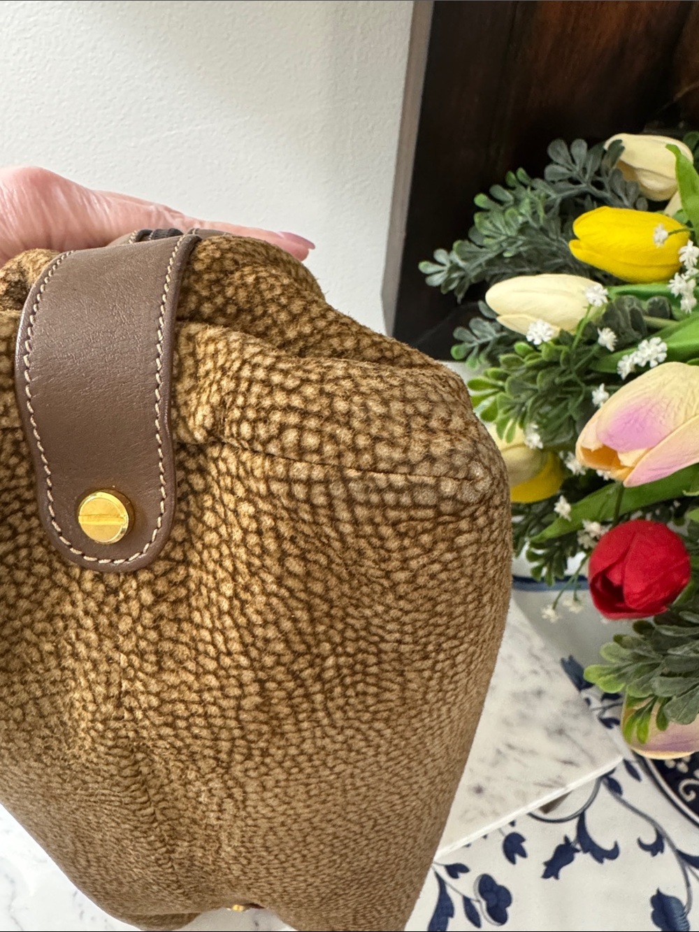 Borbonese Redwall  Brown Suede Dome Satchel / Handbag Vintage - Picture 6 of 15